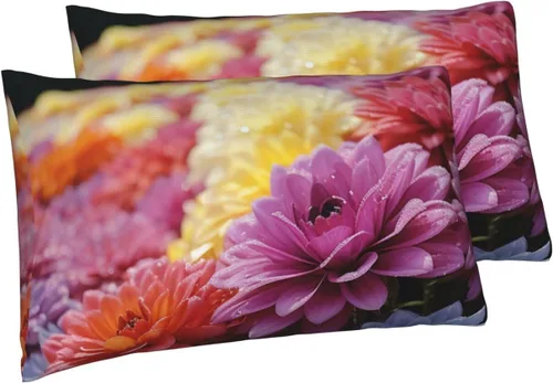 Vista 8 de Juego de 2 fundas de almohada, fundas de almohada de tamaño Queen con diseño de flores arcoíris para cabello y piel, fundas de almohada súper suaves