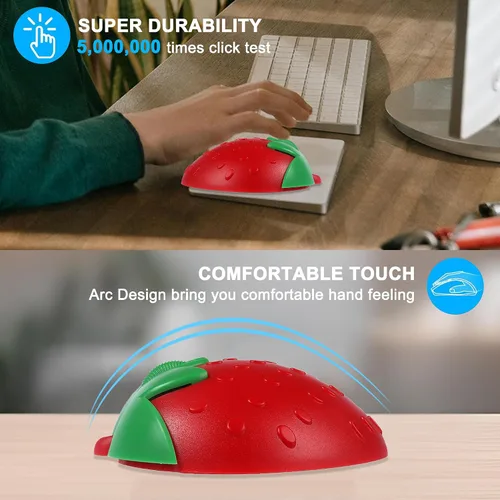 Vista 13 de Ratón inalámbrico Bluetooth con forma de fresa de fruta linda 2.4 GHz y Bluetooth 1000 DPI Ratones ópticos para computadora con receptor USB, mouse