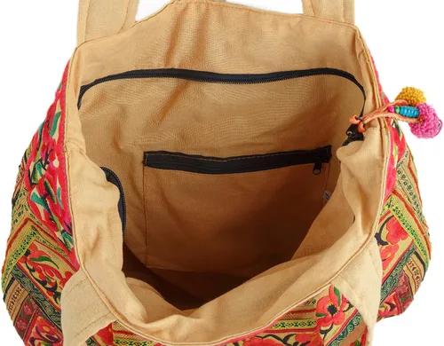 Vista 5 de changnoi Bolsa de mano hecha a mano bolsa de playa bordada Hmong Tribes tamaño grande