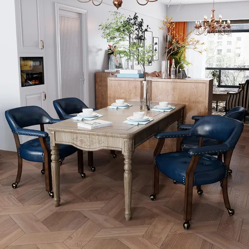 Vista 83 de Juego de 2 sillas de comedor con ruedas, poliuretano gris antiguo Gris (Antique Grey)