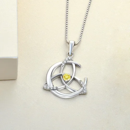 Vista 4 de YL Collar de nudo celta de plata de ley 925 con colgante de luna y piedras preciosas para mujer