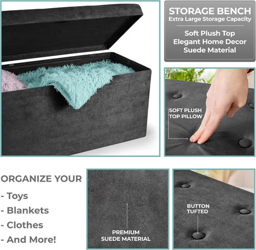 Vista 7 de Sorbus – Banco otomano plegable, De Almacenamiento Con Tapa – perfecto para juguetes y zapatos, Otomano, asiento, reposapiés, color contemporáneo