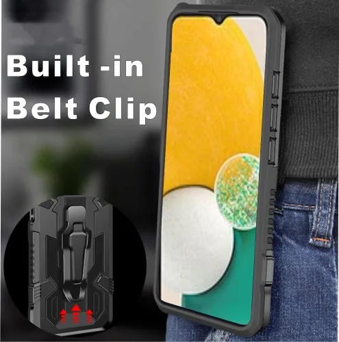 Vista 7 de Funda para Samsung Galaxy A04S, A13 5G, Folmeikat con protector de pantalla HD de grado militar con clip para cinturón y soporte protector para Negro
