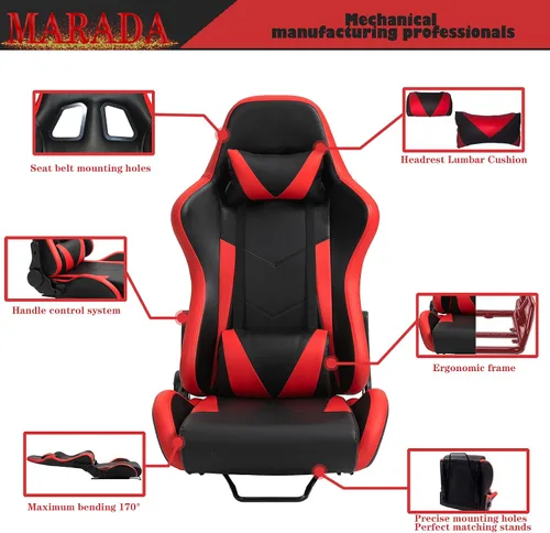 Vista 6 de Asientos de carreras, rieles de doble deslizamiento, asientos universales de carreras con almohadas de cintura para cuello y cintura para simulador