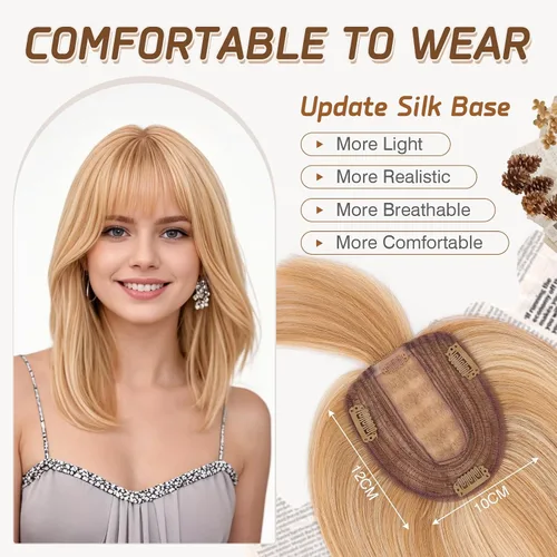Vista 79 de Rich Choices Pelucas con topper de cabello para mujeres, cabello humano real 100% Remy, sin flequillo, para mujeres con adelgazamiento en la parte