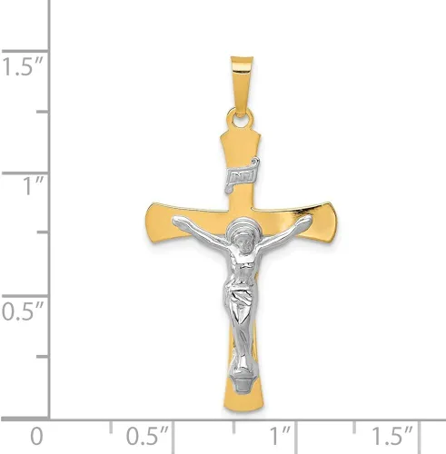 Vista 3 de Colgante de crucifijo INRI bitono de 14 K, 1.417in, 0.787in, estilo XR729