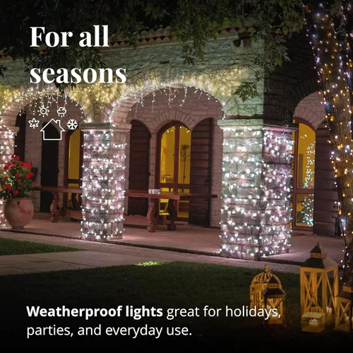 Vista 4 de Twinkly Icicle 190 LED Blanco, Luces de Cascada LED para Interior y Exterior, Luces LED Inteligentes Blanca Cálida y Blanca Fría, Compatibles