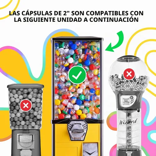 Vista 7 de Máquina expendedora de cápsulas redondas, 100 unidades, 2 pulgadas, cápsulas de máquina de chicles a granel, contenedor transparente a granel
