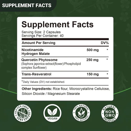 Vista 2 de Airboy Suplemento NAD+, ribósido liposomal de nicotinamida 900 mg con resveratrol y quercetina, alternativa al suplemento NMN, probado por terceros