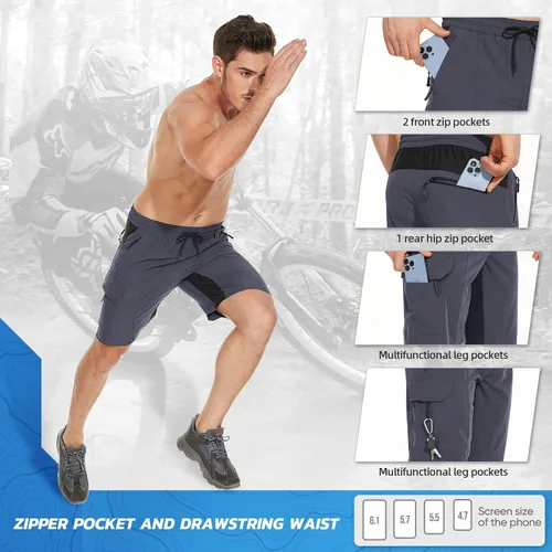 Vista 5 de Hiauspor Pantalones cortos acolchados de ciclismo de montaña para hombre, ajuste holgado, de secado rápido, para ciclismo con 5 bolsillos