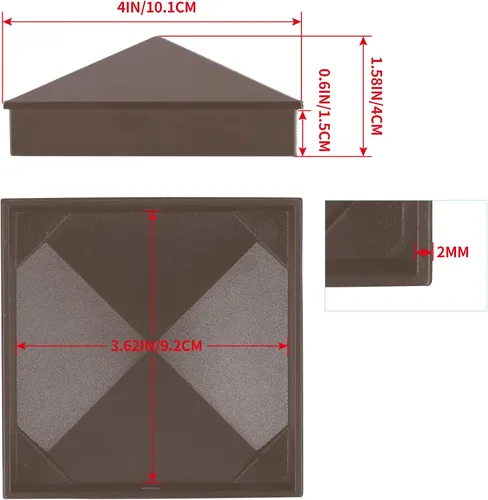 Vista 3 de MOLIGOU Tapones para postes de valla piramidal de aluminio de 4 x 4 pulgadas, cubiertas para postes de madera estándar de 3.5 x 3.5 pulgadas