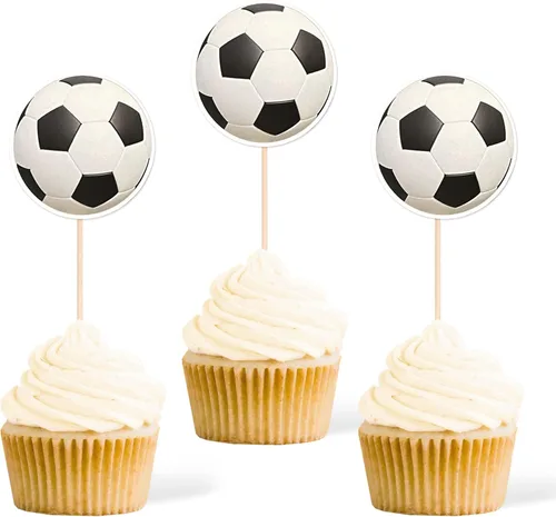Vista 5 de Gexolenu 36 piezas de decoración de cupcakes de fútbol de doble cara para deportes al aire libre, baby shower, jugadores de fútbol, fiesta