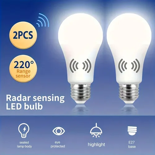 Vista 5 de Bombillas con sensor de movimiento de radar, A19 de 12 W (equivalente a 75 vatios), luz diurna E27 para interiores, luces con detector de movimiento