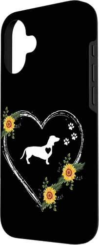 Vista 2 de Dachshund Heartbeat With Paw Prints On Black Case for iPhone 16