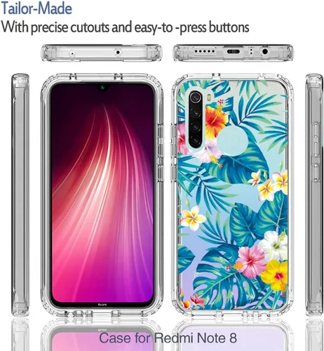 Vista 5 de Funda para Redmi Note 8 (2019/2021) M1908C3JH con protector de pantalla de vidrio templado, funda protectora de cuerpo completo transparente de TPU