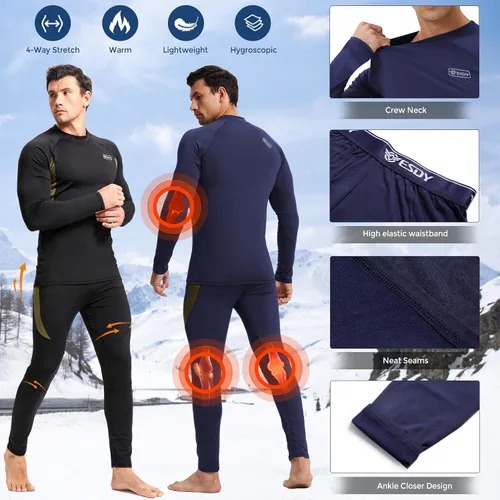 Vista 8 de romision 2 Pack Thermal Underwear for Men Long Johns Fleece Lined Hunting Gear Bottom Top Set Base Layer Cold Weather XS-4XL