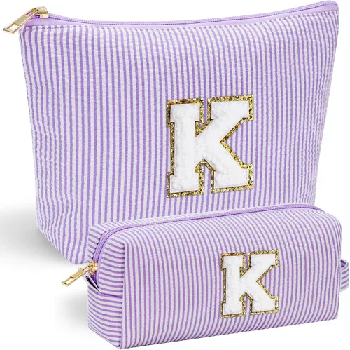 Vista 153 de YOOLIFE Regalos del Día de la Madre para Mujeres, Bolsa de Maquillaje con Iniciales, Bolsa de Maquillaje para Viaje, Bolsa de Maquillaje Negro
