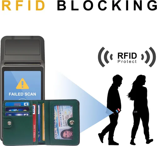 Vista 3 de Gostwo - Cartera compacta de piel genuina de lujo para mujer con bloqueo de RFID y ventana de identificación