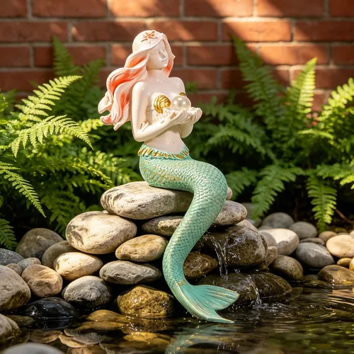 Vista 6 de Teaeeno Decoraciones únicas de pecera de sirena, decoración de acuario de Rosa