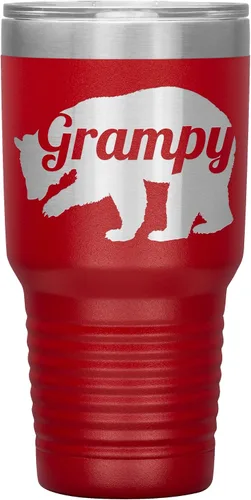 Vista 3 de Grampy Bear - Vaso de acero inoxidable grabado con aislamiento de 30 onzas, color negro Insulated Travel Mug, Engraved Bear Design, Grampy Gift