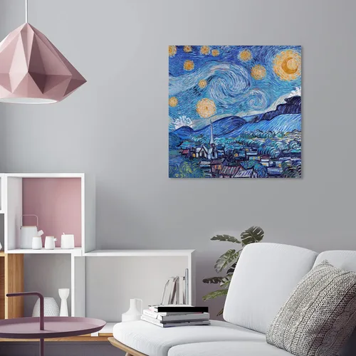 Vista 4 de The Oliver Gal Artist Co. Lienzo cuadrado tradicional de noche estrellada de 24 x 24 pulgadas, arte de pared cuadrado de noche estrellada, color azul