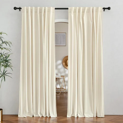 Vista 60 de RYB HOME Cortinas 100% opacas de terciopelo blanco para dormitorio, pestaña trasera y bolsillo para barra, aislamiento térmico, cortinas