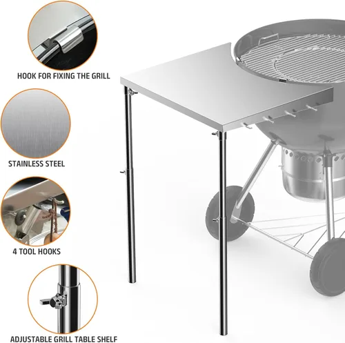 Vista 4 de Stanbroil Mesa de Trabajo de Acero Inoxidable se Ajusta a Todas las Parrillas de Carbón Tipo Kettle Weber de 18", 22" y Otras Parrillas de Carbón
