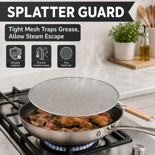 Vista 4 de Pantalla de salpicaduras de grasa 3PCS para sartén, protector de grasa de acero inoxidable Grease Splatter Guard Shield for Kitchen Frying Pan