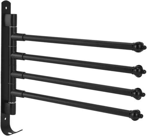 Vista 2 de Toallero giratorio de acero inoxidable negro con 3 brazos, toallero giratorio y movible con 3 brazos, ideal para baño, armario y cocina