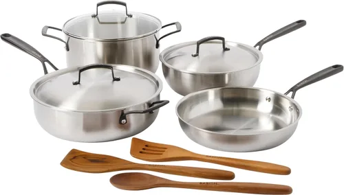 Vista 10 de Babish Sartén de Acero Inoxidable de Tres Capas de 10 Pulgadas – Sartén Profesional para Sellar, Saltear y Cocinar Cotidianamente
