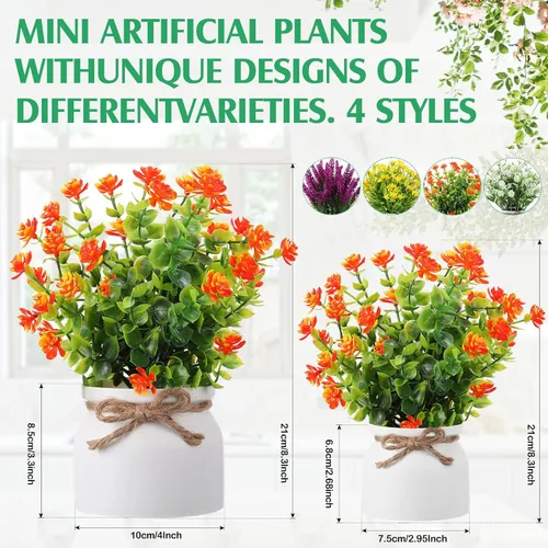 Vista 2 de Cindeer 4 piezas de flores artificiales grandes en maceta, flores artificiales de plástico para decoración del hogar, plantas artificiales