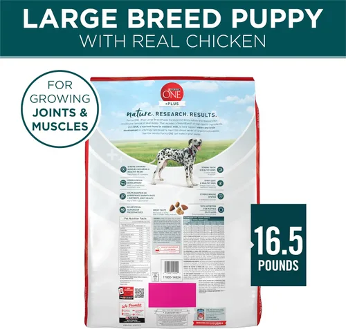 Vista 9 de Purina ONE - Alimento para cachorros de raza grande en seco, fórmula +Plus de raza grande, bolsa de 16.5 libras