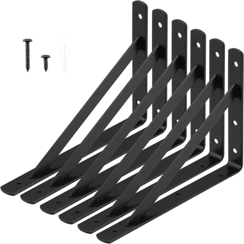 Vista 8 de Soportes de estante de servicio pesado de 12 x 8 pulgadas, paquete de 6 soportes de estantes de metal negro, capacidad de carga: 600 lb, soporte