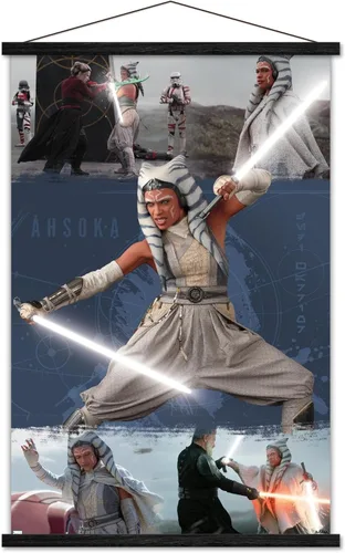 Vista 8 de Trends International Star Wars: Ahsoka - Póster de Ahsoka en pared blanca, 22.37 x 34.00 pulgadas, paquete de impresión premium y colgador de madera