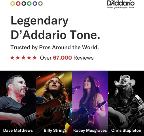 Vista 2 de Cuerdas para guitarra acústica de bronce fosforado D'Addario, blanco negro rojo azul