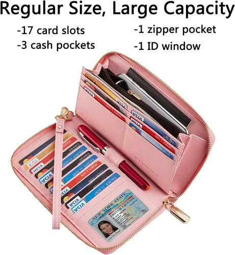 Vista 4 de Chelmon - Monedero para mujer de cuero genuino con bloqueo de señal RFID, para tarjetas de crédito