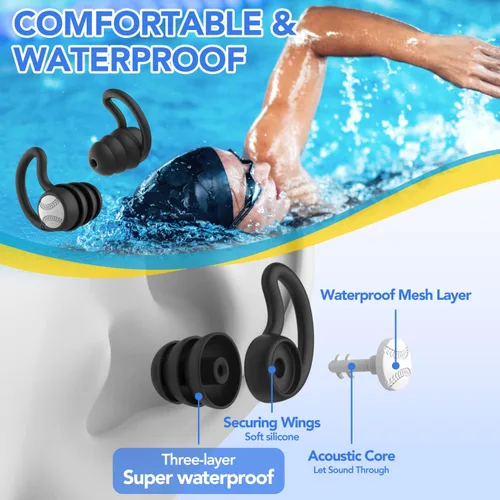 Vista 2 de Tapones para los oídos de natación impermeables, 1 par de tapones de silicona para los oídos para adultos y niños, tapones para los oídos