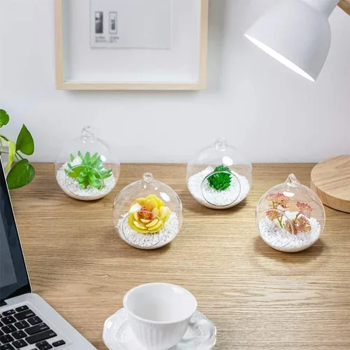 Vista 3 de NUEAYMS Maceta colgante de vidrio terrario globo té luz portavelas suculentas florero suspensión de plantas de aire terrario para el hogar, boda