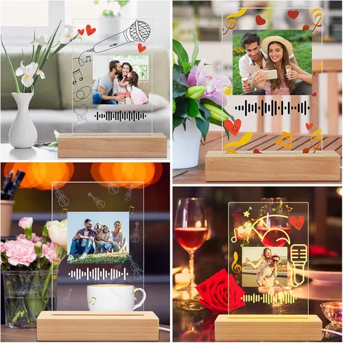 Vista 7 de Placa de arte musical personalizada con luz nocturna escaneable, cubierta de álbum de fotos, lámpara LED, regalo personalizado para el día