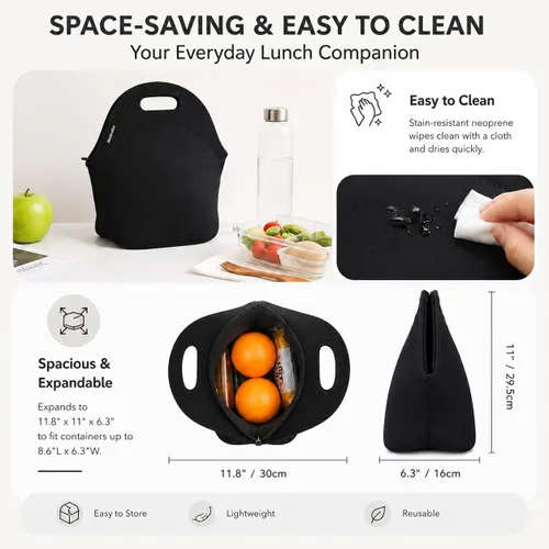 Vista 2 de Nevera de neopreno de Ambielly. Nevera con aislamiento para guardar la comida en un viaje, Negro Transportador de alimentos reutilizable