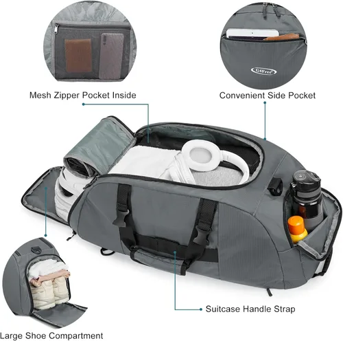 Vista 6 de G4Free Mochila de lona de 40L de tres usos para gimnasio, mochila para hombre y mujer, mochila deportiva con compartimento para zapatos, mochila