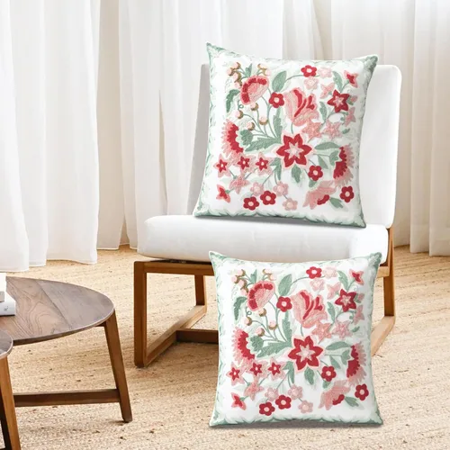 Vista 5 de Juego de 2 fundas de almohada decorativas bordadas para sofá, fundas cuadradas para cojines, para dormitorio, sofá, decoración rústica de granja, 18