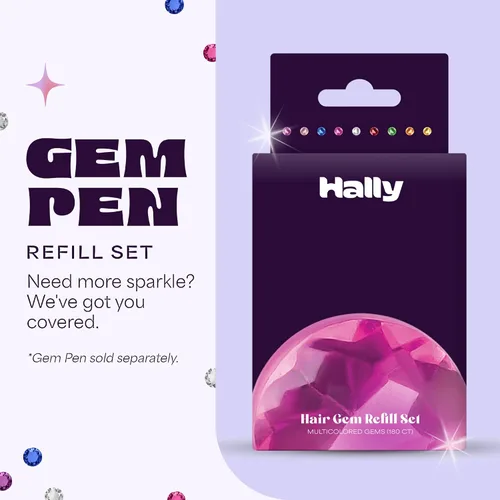Vista 2 de Hally Hair Juego de Recambio de Bolígrafo de Gemas - Incluye 180 Pegatinas de Gemas Adhesivas Multicolor Joyas para el Cabello - Accesorios Clásico