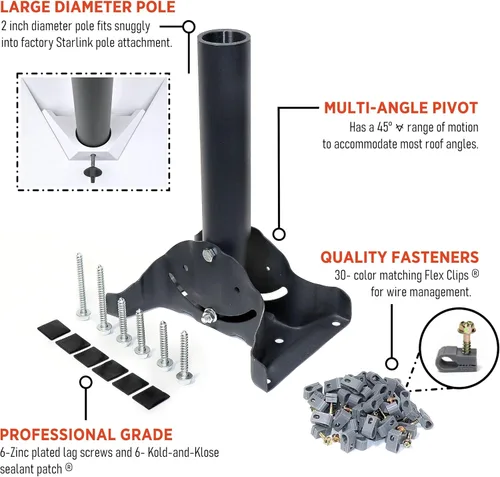 Vista 2 de Starlink Mini - Kit de montaje en techo pivote de acero resistente con accesorios