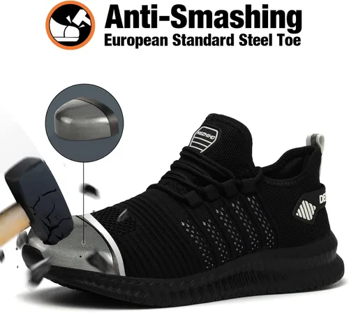 Vista 2 de Kezhiho Zapatos de trabajo con punta de acero para hombre, ligeros, cómodos, antideslizantes, a prueba de pinchazos, zapatos de seguridad