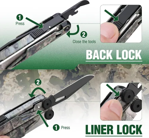 Vista 8 de FLISSA Multiherramienta, cuchillo de bolsillo multiherramienta 15 en 1 con funda, alicates multiherramienta EDC de acero inoxidable para hombres