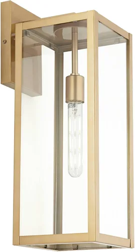 Vista 9 de John Timberland Titan - Juego de 2 lámparas de pared modernas para exteriores, marco rectangular dorado suave de 20 1/4 pulgadas, paneles de vidrio