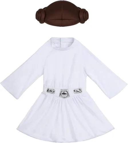 Vista 3 de STAR WARS - Disfraz de princesa Leia oficial de lujo para bebé, overol estampado premium con botines y gorra adjuntos
