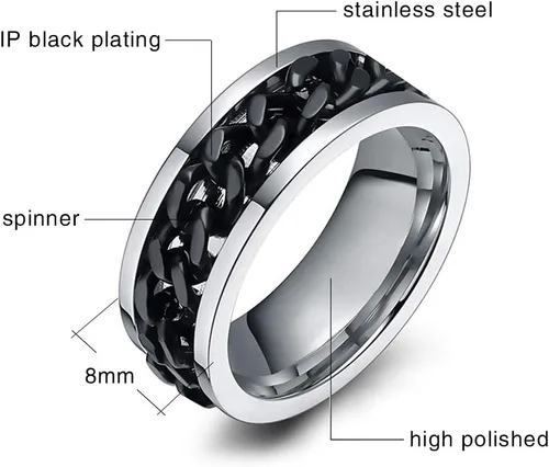 Vista 2 de MMTTAO Men's Spinner Fidget Chain Ring Rotation Anxiety Relief Wedding Band for Men Women Stainless Steel Intertwine Ring Motorcycle Biker Bicycle