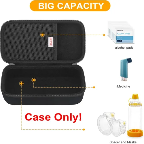 Vista 3 de BOVKE Estuche rígido de viaje para inhalador de asma, espaciador de inhalador para niños y adultos, máscaras, soporte para inhalador, bolsa